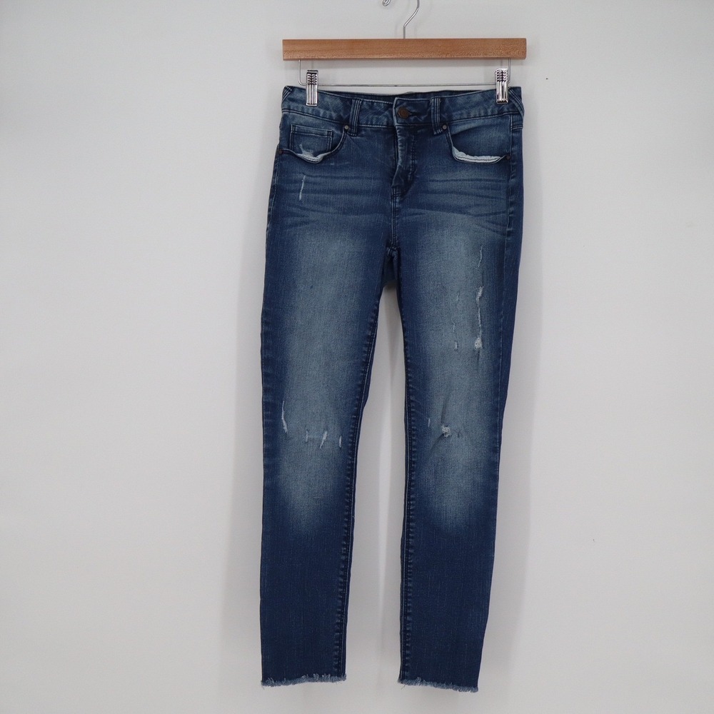 Sound Style New York Los Angeles Skinny Jeans Medium Wash Distressed Raw Hem 4